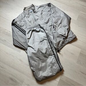 Y2K Adidas Men's Nylon Tracksuit Set Gray Black